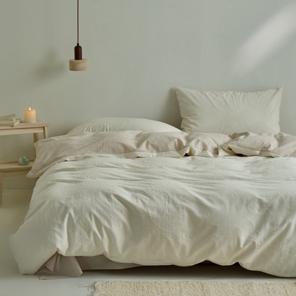 原研家居 2024新款水洗棉提花系列四件套 流年-米白