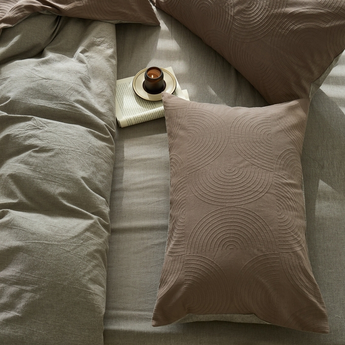 91家纺网 家纺一手货源 找家纺 原研家居 2024新款水洗棉提花系列四件套 半圆-深咖