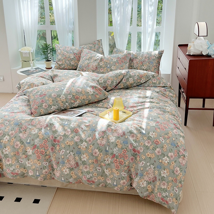 91家纺网 家纺一手货源 找家纺 启程2024新款全棉13372印花四件套直播爆款法式复古碎花系列 爱丽丝漫游记