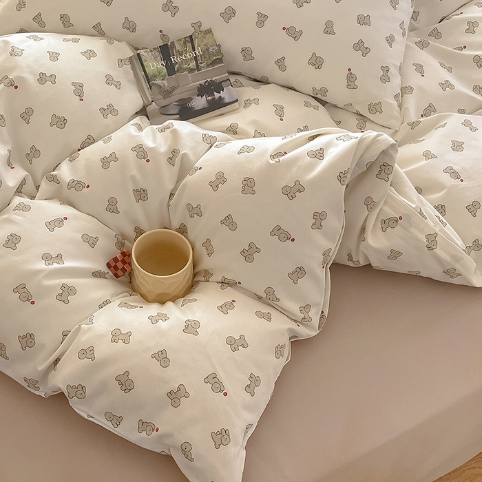 91家纺网 家纺一手货源 找家纺  柠馨 2024新款帕拉图系列13372全棉印花四件套 小白