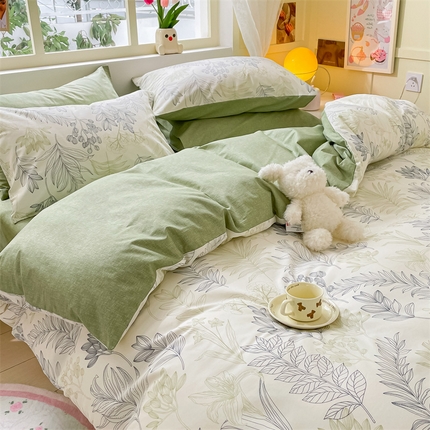 91家纺网 家纺一手货源 找家纺 启程2024新款全棉13372印花四件套直播爆款法式复古碎花系列 霜叶-绿