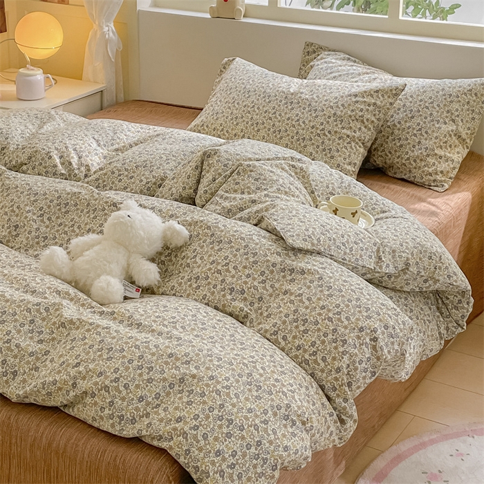 91家纺网 家纺一手货源 找家纺 启程2024新款全棉13372印花四件套直播爆款法式复古碎花系列 绘影-灰