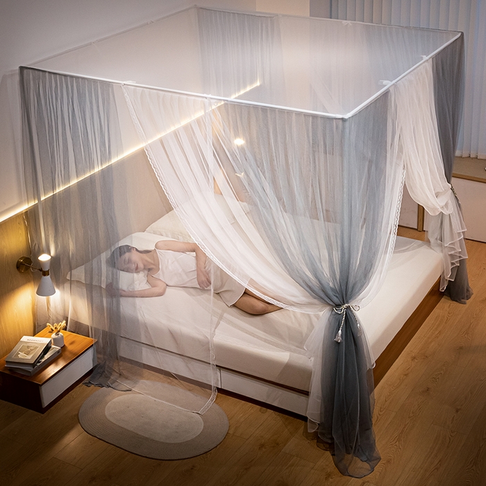 91家纺网 家纺一手货源 找家纺 青竹苑 2024新款简约风纯色落地蚊帐 落地-简约灰