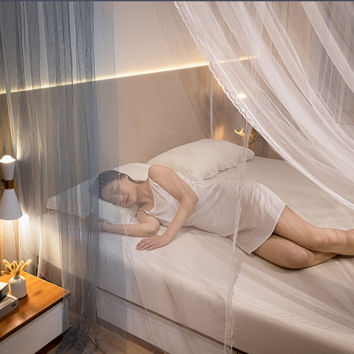 91家纺网 家纺一手货源 找家纺 青竹苑 2024新款简约风纯色落地蚊帐 落地-简约灰