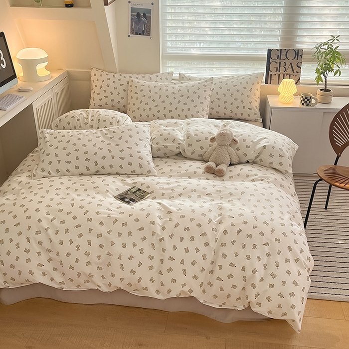 91家纺网 家纺一手货源 找家纺  柠馨 2024新款帕拉图系列13372全棉印花四件套 小白