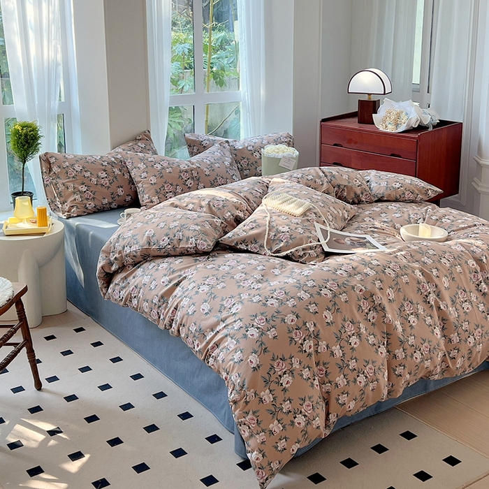 91家纺网 家纺一手货源 找家纺 启程2024新款全棉13372印花四件套直播爆款法式复古碎花系列 玫瑰