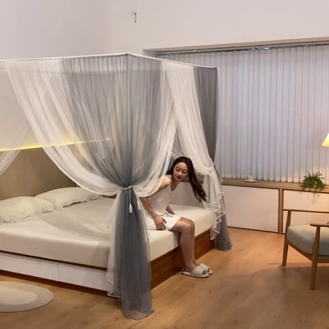 91家纺网 家纺一手货源 找家纺 青竹苑 2024新款简约风纯色落地蚊帐 落地-简约灰