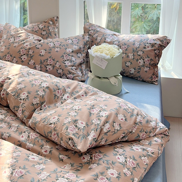 91家纺网 家纺一手货源 找家纺 启程2024新款全棉13372印花四件套直播爆款法式复古碎花系列 玫瑰