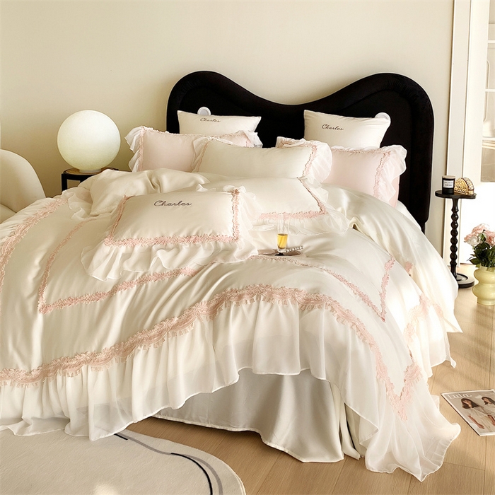 91家纺网 家纺一手货源 找家纺 馨蕊家居 2024新款100支全棉四件套-芬妮  芬妮-月光白