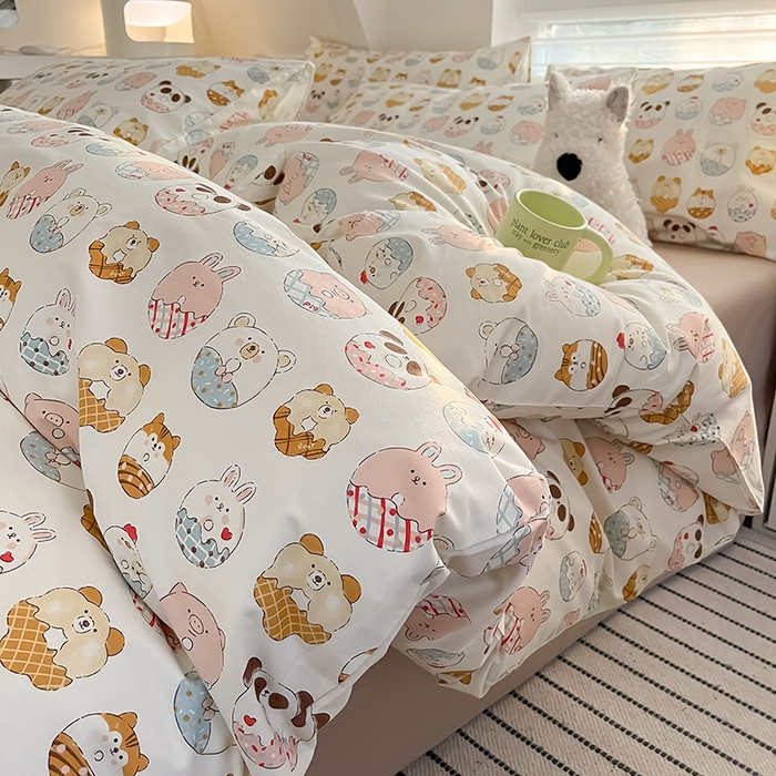 91家纺网 家纺一手货源 找家纺  柠馨 2024新款帕拉图系列13372全棉印花四件套 甜甜圈