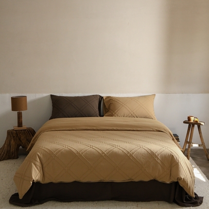 简家居 2024新款全棉色织提花四件套-梦境菱格 梦境菱格～被套豆蒄床单陶泥