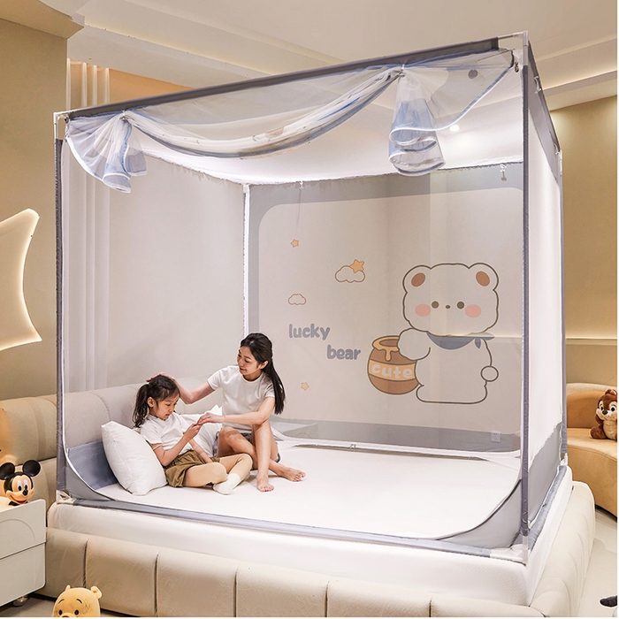 91家纺网 家纺一手货源 找家纺 （总）青竹苑 2024新款方顶帐纱印花床笠式防摔坐床蚊帐