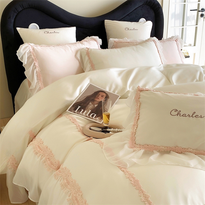 91家纺网 家纺一手货源 找家纺 馨蕊家居 2024新款100支全棉四件套-芬妮  芬妮-月光白