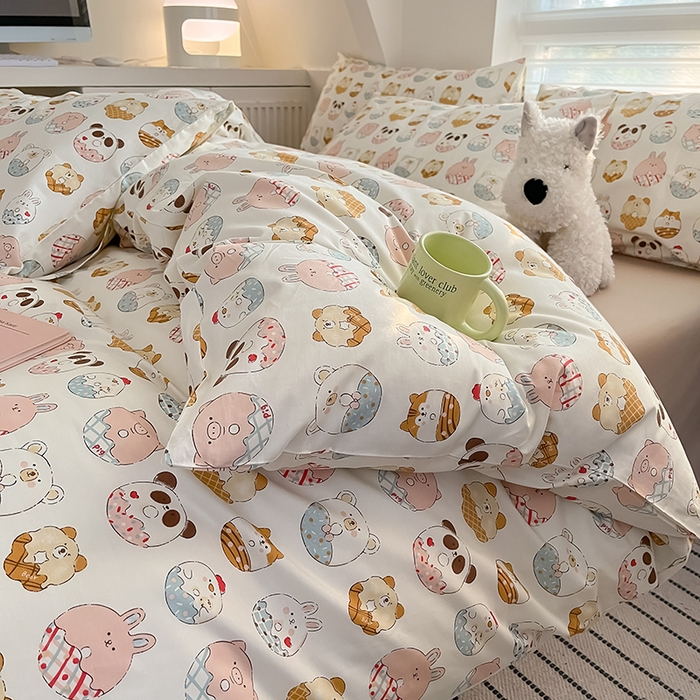 91家纺网 家纺一手货源 找家纺  柠馨 2024新款帕拉图系列13372全棉印花四件套 甜甜圈