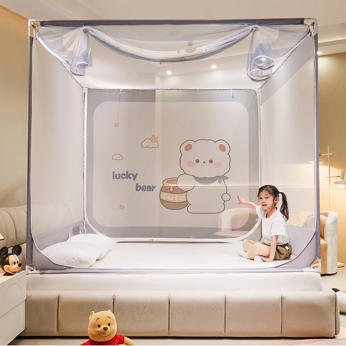 91家纺网 家纺一手货源 找家纺 （总）青竹苑 2024新款方顶帐纱印花床笠式防摔坐床蚊帐