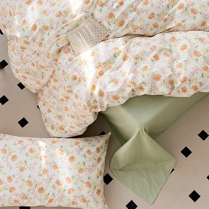 91家纺网 家纺一手货源 找家纺 启程2024新款全棉13372印花四件套直播爆款法式复古碎花系列 洋甘菊