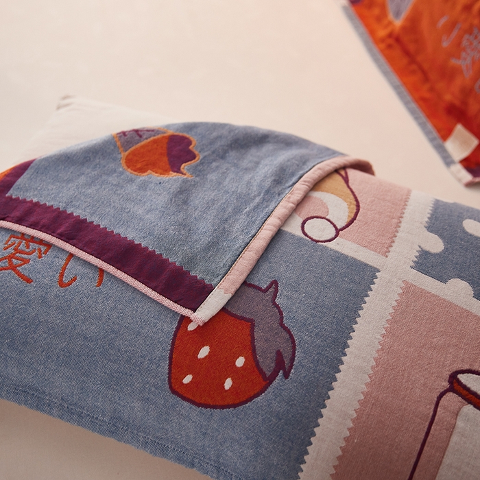 91家纺网 家纺一手货源 找家纺 爱港家纺 2024新款新疆棉水洗色织纱布单人情侣枕巾一对装 可爱狗