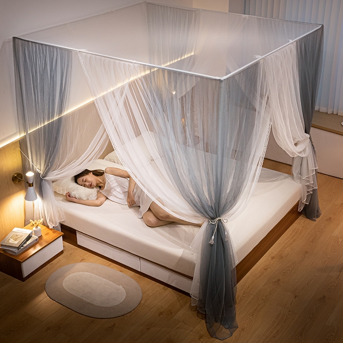 91家纺网 家纺一手货源 找家纺 青竹苑 2024新款简约风纯色落地蚊帐 落地-简约灰