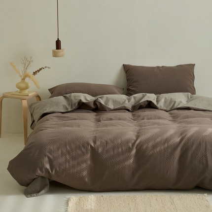 原研家居 2024新款水洗棉提花系列四件套 半圆-深咖