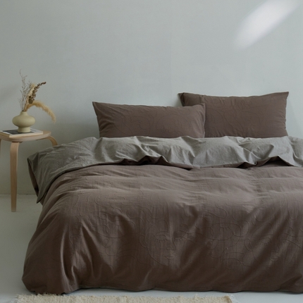 原研家居 2024新款水洗棉提花系列四件套 流年-深咖