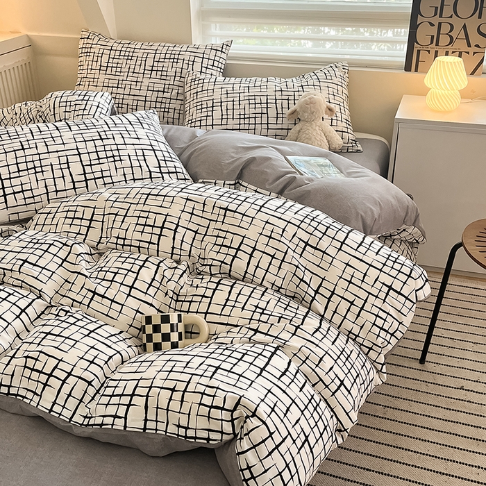 91家纺网 家纺一手货源 找家纺  柠馨 2024新款帕拉图系列13372全棉印花四件套 时尚节拍