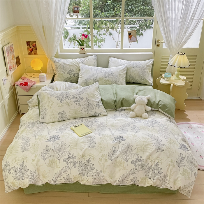 91家纺网 家纺一手货源 找家纺 启程2024新款全棉13372印花四件套直播爆款法式复古碎花系列 霜叶-绿