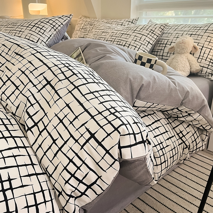 91家纺网 家纺一手货源 找家纺  柠馨 2024新款帕拉图系列13372全棉印花四件套 时尚节拍