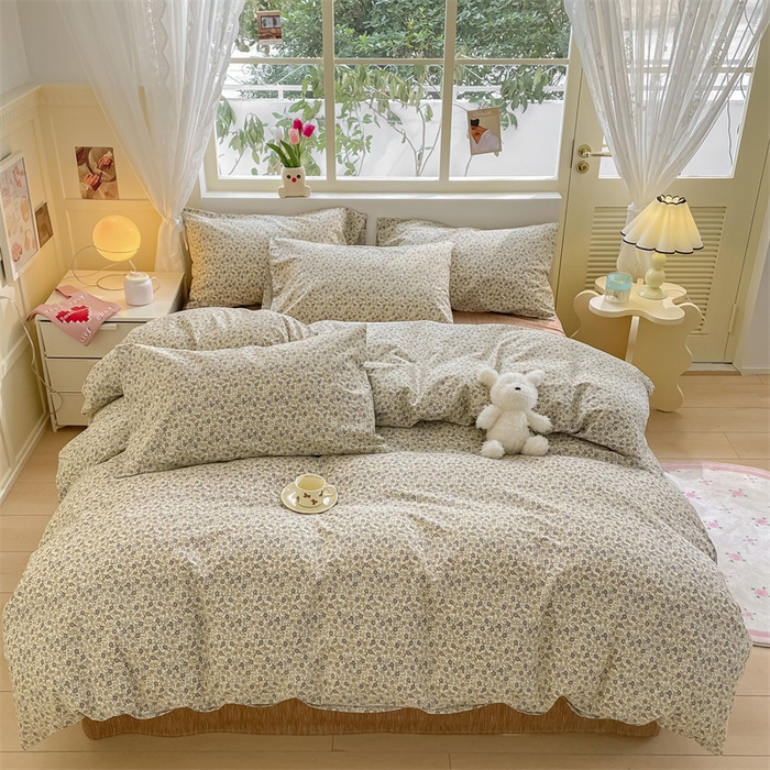 91家纺网 家纺一手货源 找家纺 启程2024新款全棉13372印花四件套直播爆款法式复古碎花系列 绘影-灰