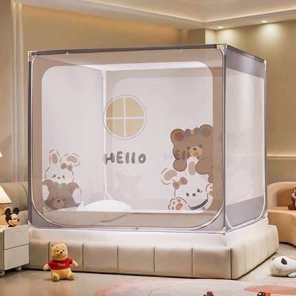 91家纺网 家纺一手货源 找家纺 （总）青竹苑 2024新款方顶帐纱印花床笠式防摔坐床蚊帐