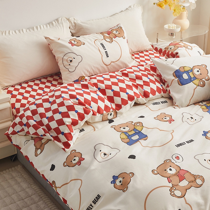 91家纺网 家纺一手货源 找家纺 绫韵 2024新款全棉13372清新小碎花纯棉四件套 安迪熊