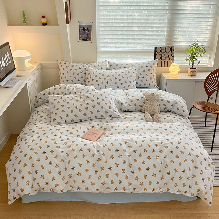 91家纺网 家纺一手货源 找家纺  柠馨 2024新款帕拉图系列13372全棉印花四件套 哈皮熊