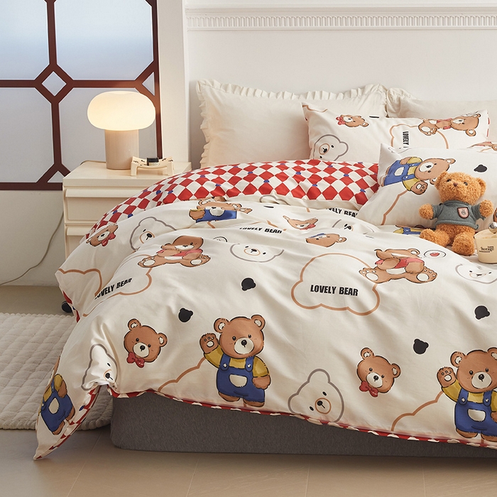 91家纺网 家纺一手货源 找家纺 绫韵 2024新款全棉13372清新小碎花纯棉四件套 安迪熊