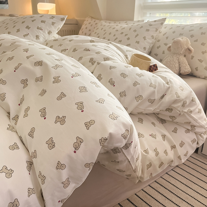 91家纺网 家纺一手货源 找家纺  柠馨 2024新款帕拉图系列13372全棉印花四件套 小白