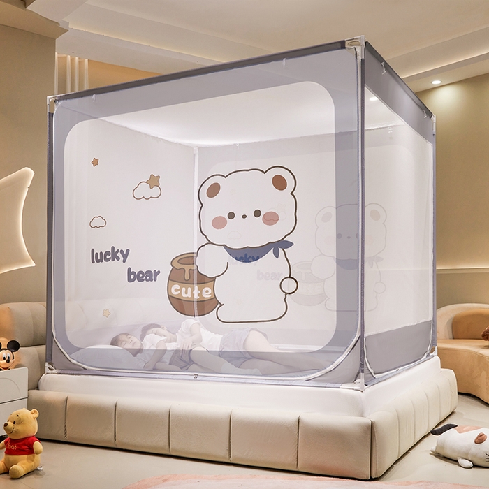 91家纺网 家纺一手货源 找家纺 （总）青竹苑 2024新款方顶帐纱印花床笠式防摔坐床蚊帐