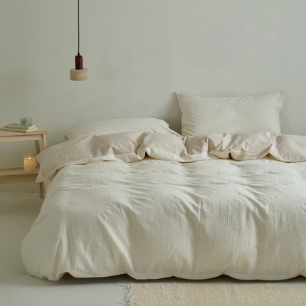 原研家居 2024新款水洗棉提花系列四件套 半圆-米白