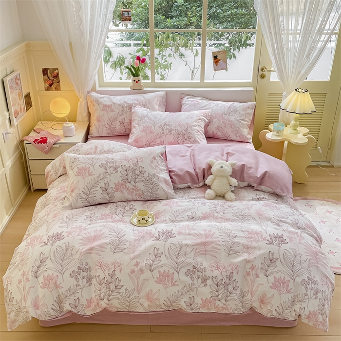 91家纺网 家纺一手货源 找家纺 启程2024新款全棉13372印花四件套直播爆款法式复古碎花系列 霜叶-红