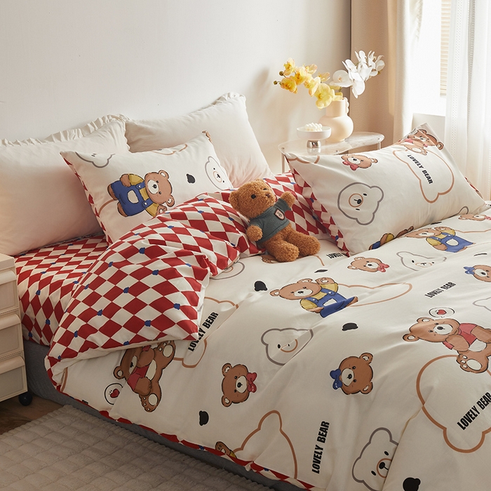 91家纺网 家纺一手货源 找家纺 绫韵 2024新款全棉13372清新小碎花纯棉四件套 安迪熊