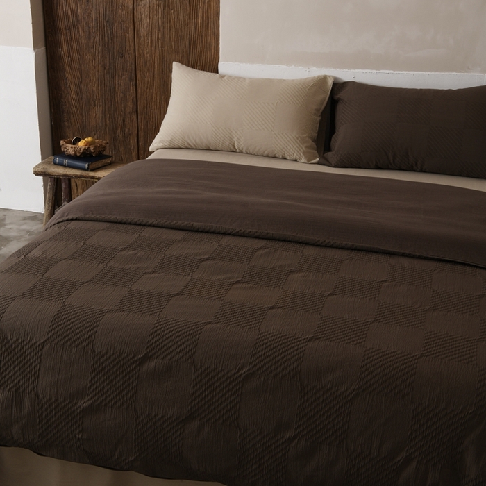 91家纺网 家纺一手货源 找家纺 简家居 2024新款全棉色织提花四件套-幻影 陶泥咖喱