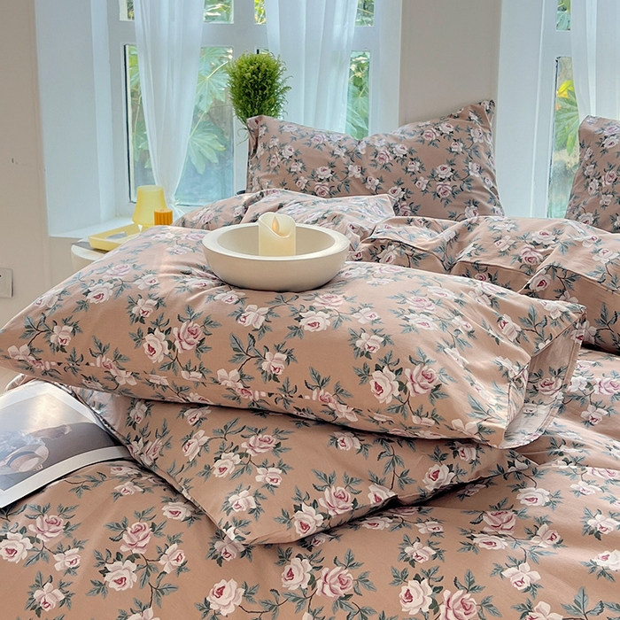 91家纺网 家纺一手货源 找家纺 启程2024新款全棉13372印花四件套直播爆款法式复古碎花系列 玫瑰