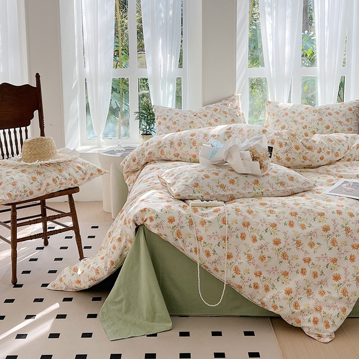 91家纺网 家纺一手货源 找家纺 启程2024新款全棉13372印花四件套直播爆款法式复古碎花系列 洋甘菊