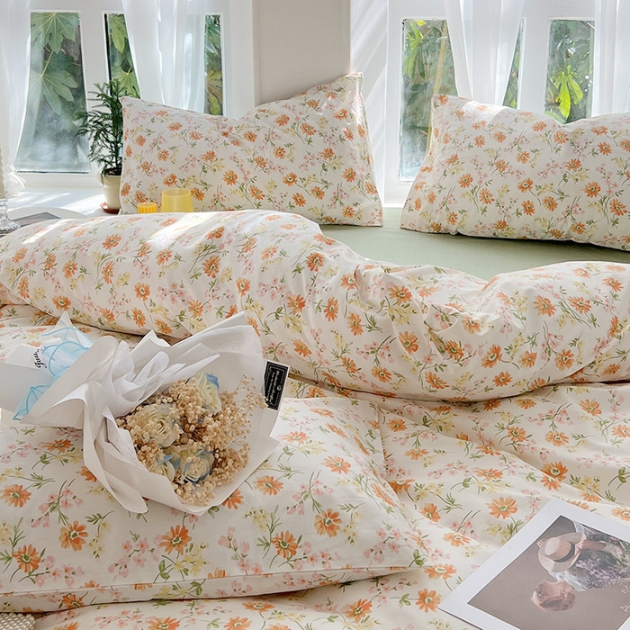 91家纺网 家纺一手货源 找家纺 启程2024新款全棉13372印花四件套直播爆款法式复古碎花系列 洋甘菊