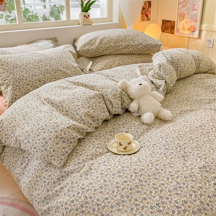 91家纺网 家纺一手货源 找家纺 启程2024新款全棉13372印花四件套直播爆款法式复古碎花系列 绘影-灰