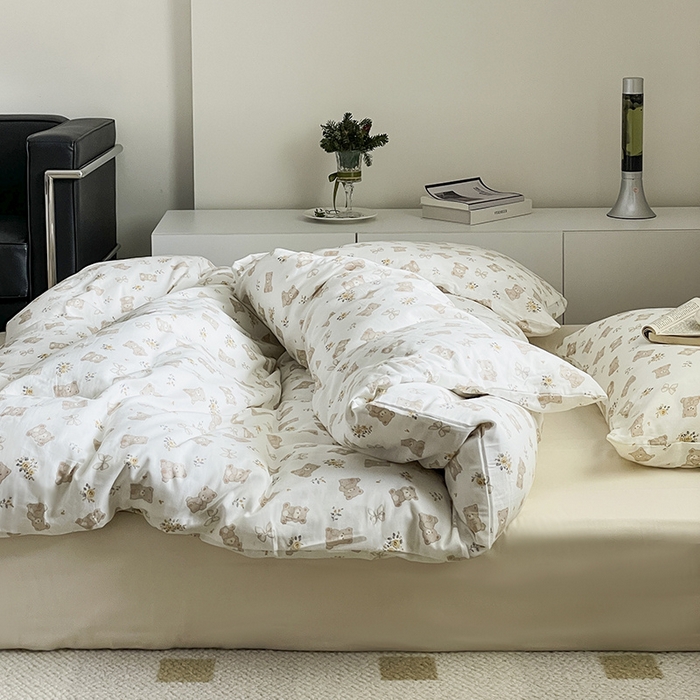 91家纺网 家纺一手货源 找家纺 窝米 2024春季新品全棉双层纱系列四件套 美丽熊