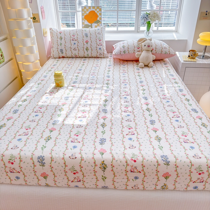 91家纺网 家纺一手货源 找家纺 清雅福 2024新款全棉13372小清新单床笠 枝间梦