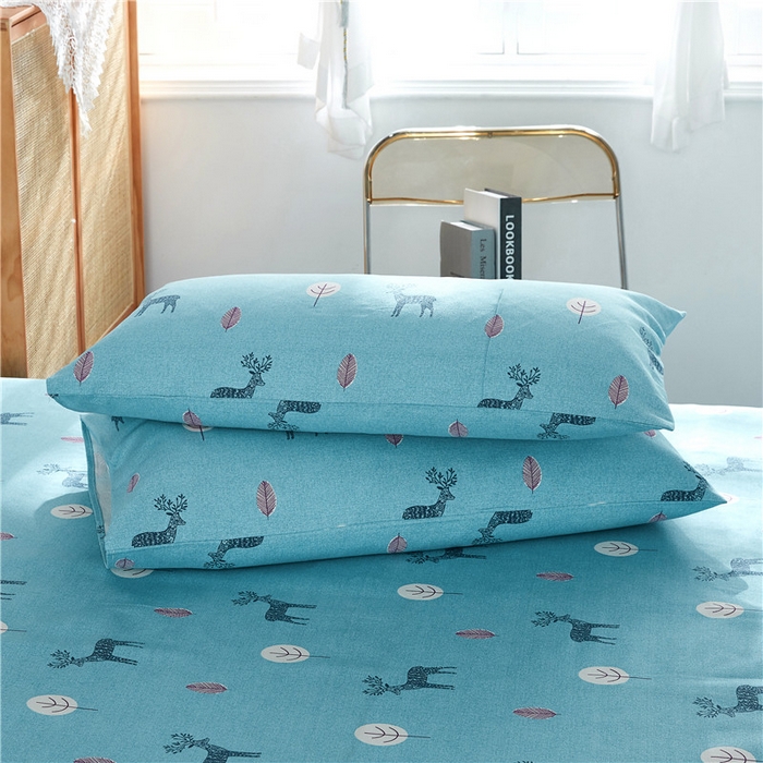 91家纺网 家纺一手货源 找家纺 棉乐町家居 2025新款爆款印花老粗布床单系列 麋鹿-蓝