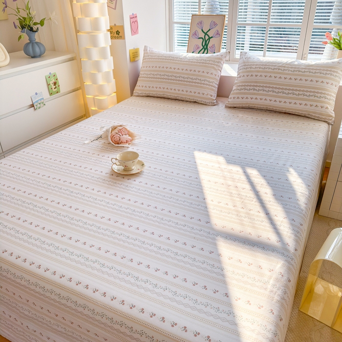 91家纺网 家纺一手货源 找家纺 清雅福 2024新款全棉13372小清新单床单 樱桃花