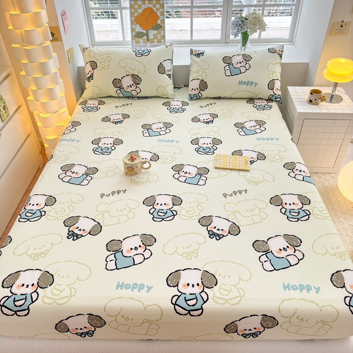 91家纺网 家纺一手货源 找家纺 清雅福 2024新款全棉13372小清新单床笠 班尼狗