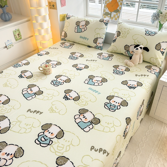 91家纺网 家纺一手货源 找家纺 清雅福 2024新款全棉13372小清新单床单 班尼狗