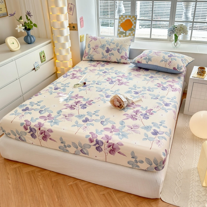 91家纺网 家纺一手货源 找家纺 清雅福 2024新款全棉13372小清新单床笠 牡丹亭