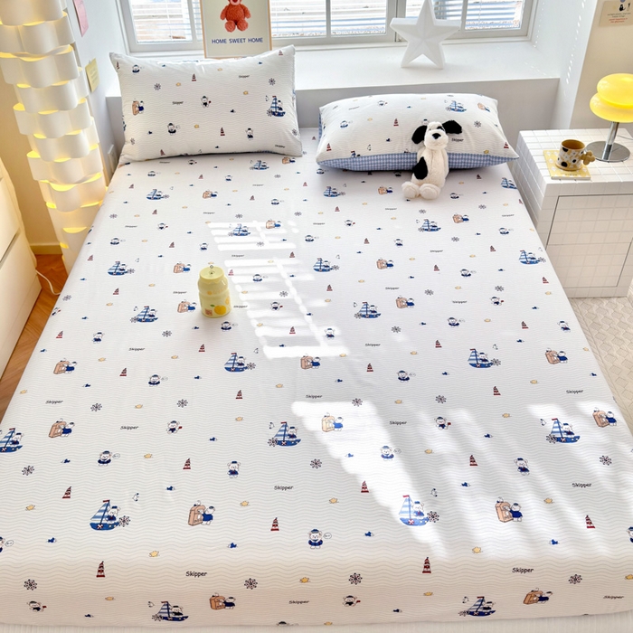 91家纺网 家纺一手货源 找家纺 清雅福 2024新款全棉13372小清新单床笠 扬帆起航